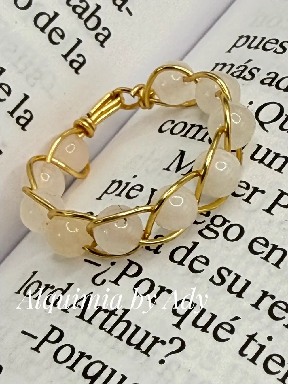 Gold and Rose Quartz Wire-Wrapped Ring
